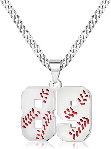 Miniatura 82 de Btysun Collares de béisbol de béisbol número 0-99 dijes de acero inoxidable para hombres, regalos de béisbol, papá, marido, regalo de Navidad