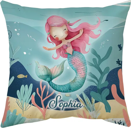 Miniatura 8 de Hyturtle Bonita almohada de sirena personalizada (inserto incluido) – Regalos para niñas, mujeres, niños – Regalos de cumpleaños para amantes