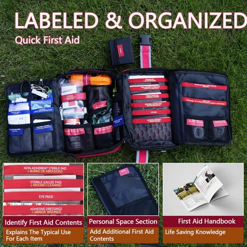 Miniatura 2 de Kit avanzado de primeros auxilios integral con compartimentos bien organizados y etiquetados, sistema MOLLE removible. Kits de primeros auxilios