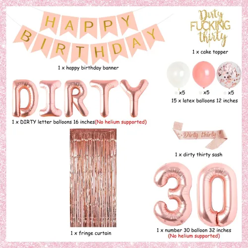 Miniatura 5 de Decoraciones de fiesta de cumpleaños número 30 para ella, pancarta de oro rosa sucio de los treinta globos para tartas, suministros de fiesta