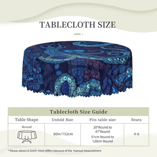 Miniatura 7 de Manteles redondos con estampado de pulpo azul de 60 pulgadas, impermeables, lavables, decoración de cocina, para mesa de comedor, cocina, mesa