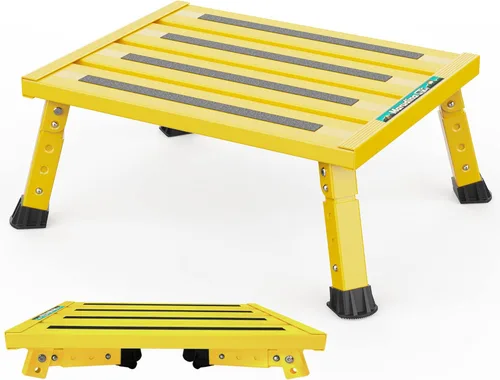 Miniatura 11 de Marudina Escalones de plataforma grande para caravana, taburete plegable de aluminio de altura ajustable de 3 niveles, escalón plegable ligero