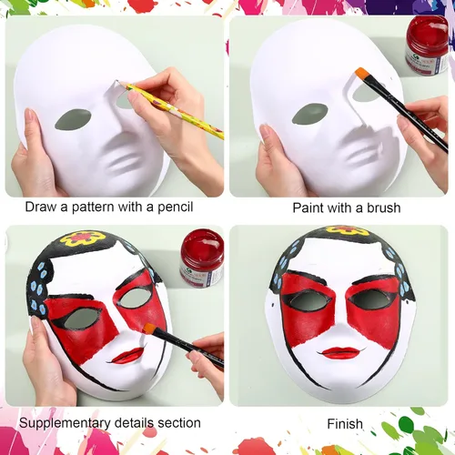 Miniatura 4 de Aoriher 50 máscaras faciales completas para manualidades, color blanco, de papel liso, máscaras de arte pintables en blanco para mujeres