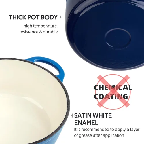 Miniatura 8 de Horno holandés de hierro fundido esmaltado de 6 cuartos de galón con tapa, asas dobles grandes, apto para horno hasta 500 °F, olla redonda clásica