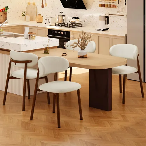 Miniatura 4 de Juego de 2 sillas de comedor para cocina, tapizadas, modernas, de cuero, original/beige