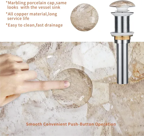 Miniatura 7 de Davivy Lavabo Ovalado de Veteado Nórdico de 16'' X 13'' con Desagüe Pop Up, Lavabo de Cerámica, Lavabos de Baño Sobre Encimera, Lavabos de Baño