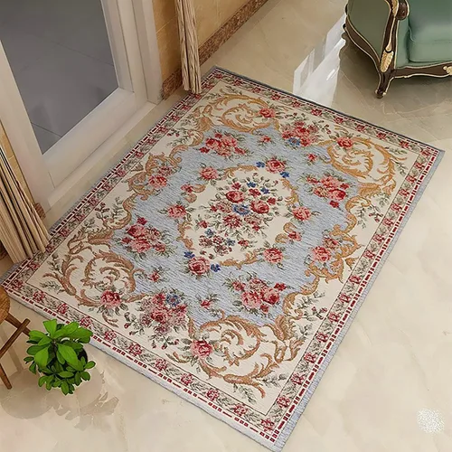 Ukeler - Alfombra rústica con diseño floral para sala, dormitorio, comedor, Country rústico, Azul (luxury blue)