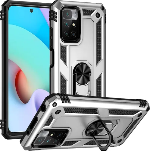 Funda compatible con Xiaomi Poco X3 GT, compatible con Redmi Note 10 Pro (China) 5G funda para teléfono con soporte de anillo 2 en 1, color plateado