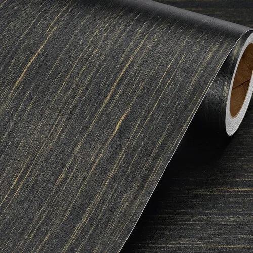 Livelynine Papel tapiz texturizado negro y dorado para despegar y pegar, papel adhesivo negro y dorado para gabinetes, encimeras, escritorio,