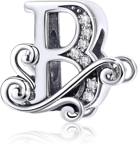 BISAER Dijes de plata de ley 925 con inicial de letra A-Z para pulseras cuentas del alfabeto regalos de joyería Plata esterlina Diamante de