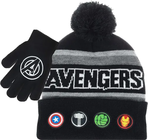 Marvel Avengers - Juego de sombreros de invierno y guantes de nieve para niños y niños pequeños con lindos guantes y gorro suave pompones esponjosos