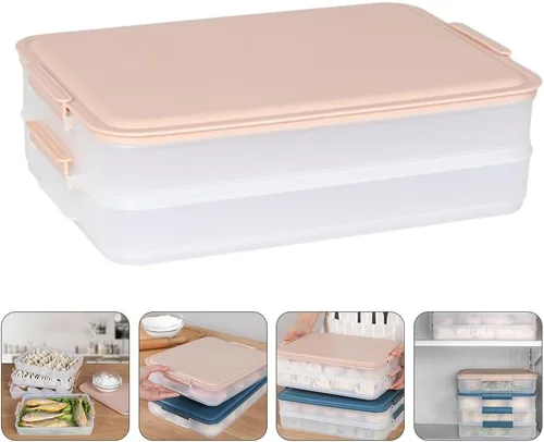 Miniatura 3 de Hemoton Caja de bola de masa hermética apilable de 2 capas con tapas, 12.20 x 8.66 x 3.34 pulgadas, almacenamiento versátil para el hogar fresco