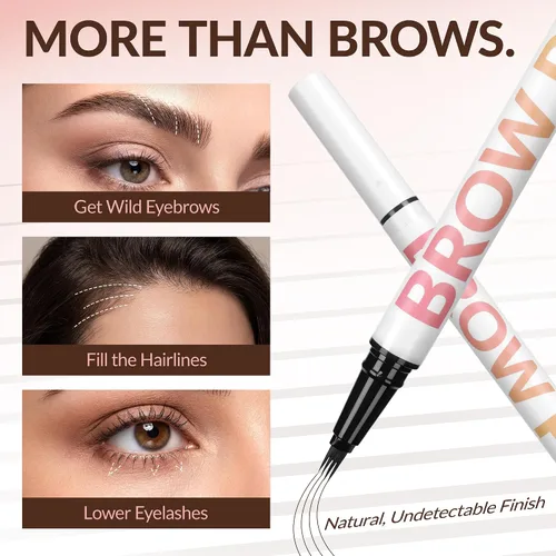 Miniatura 7 de BEPHOLAN Lápiz de cejas marrón líquido de 4 tenedores y punta de pincel preciso, cejas naturales similares al cabello, larga duración durante todo