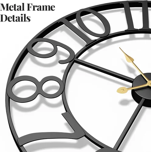 Miniatura 3 de Reloj de pared negro de 16 pulgadas decorativo, moderno reloj de metal para sala de estar, funciona con pilas, silencioso, sin tictac, números