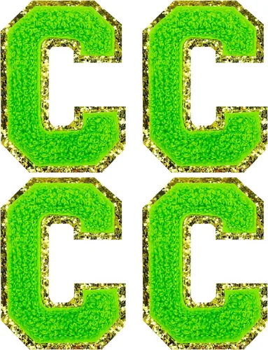 Miniatura 27 de Jongdari Letras termo-adhesivas de felpilla para ropa, parches de letras del alfabeto con brillantina para coser, con adhesivo planchado, 4 Blanco