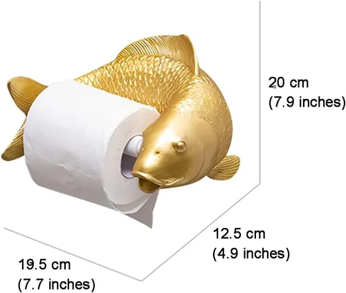 Miniatura 7 de Dispensador de rollo de pañuelos, soporte de papel higiénico de pescado dorado de lujo, estante de almacenamiento de papel de rollo de arte creativo