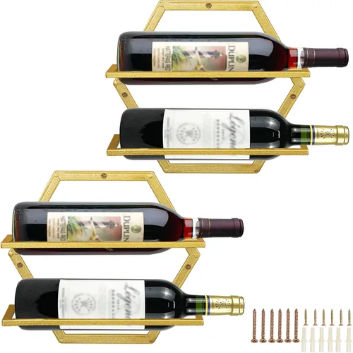 Miniatura 9 de Estante para botellas de vino montado en la pared, organizador de exhibición de vino colgante de metal negro, estantes de vino tinto
