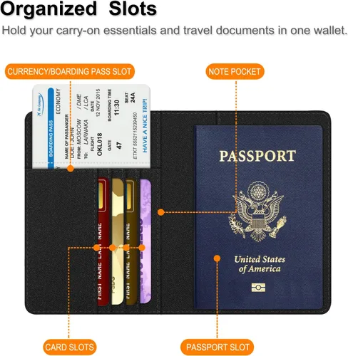 Miniatura 4 de Fintie - Funda para tarjetas y pasaporte, de piel sintética, bloqueo RFID, cartera de viajes (mezclilla negra)
