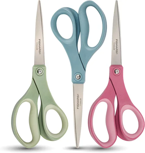 Fiskars - Tijeras de titanio SoftGrip - Rendimiento contorneado para todo propósito - 8" de titanio - Tijeras de papel rectas para oficina, y para