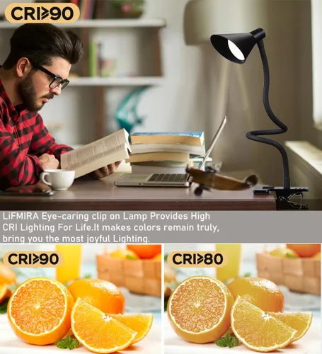 Miniatura 6 de LiFMIRA - Luz con clip USB para leer, luz de lectura con 3 modos de color, 10 niveles de brillo, luz de abrazadera para cuidar los ojos, luz de Negro