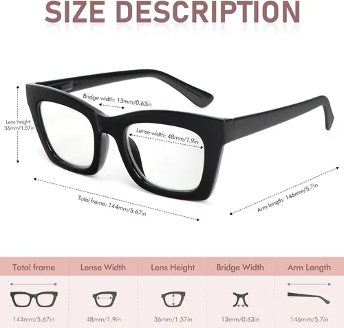 Miniatura 2 de REAVEE Oprah Style - Lentes de lectura para mujer, bloqueo de luz azul, elegantes y de gran tamaño, bisagra de resorte Negro/Rosa/Tortuga