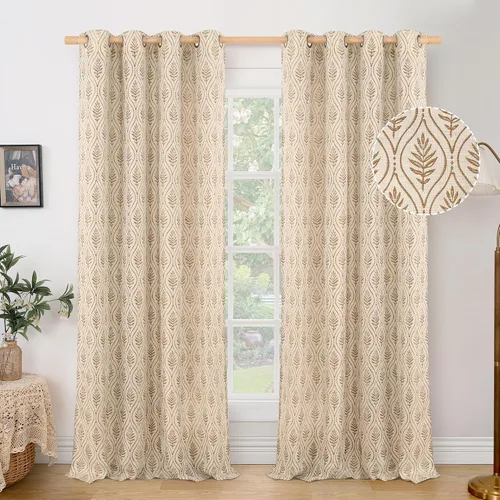 Miniatura 17 de BGment - Cortinas de jacquard de hojas en color amarillo mostaza, 72 pulgadas de largo para sala de estar, patrón botánico de estilo campestre