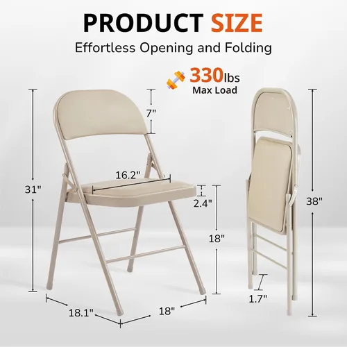 Miniatura 3 de Alpen 4 Pack Folding Chairs Leather Padded, Steel Frame Portable Stackable Commercial Seat, Comfy for Home Office Party Indoor Outdoor, Black