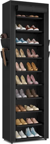 ROJASOP Zapatero con cubiertas, organizador de zapatos grande de 10 niveles, almacenamiento alto para 20-22 pares de zapatos y botas, organizador de