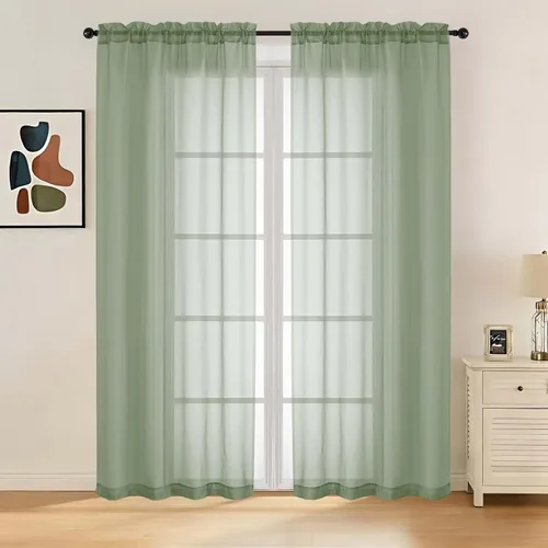 Miniatura 86 de LIVEKID Cortinas traslúcidas negras de cocina de 36 pulgadas de largo, cortinas cortas filtrantes de luz, 2 paneles de gasa aireada, texturizadas
