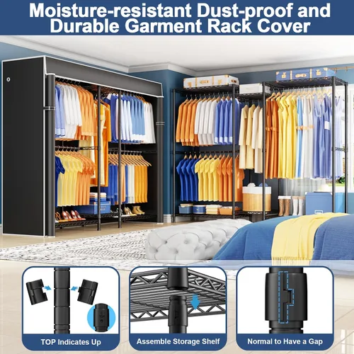 Miniatura 4 de Ulif E12C - Sistema organizador de armario resistente, perchero de ropa independiente, perchero ajustable para ropa de 71 pulgadas de ancho x 16