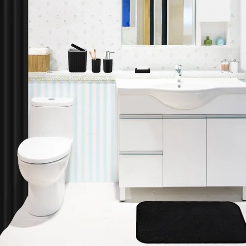 Miniatura 6 de Hosuly Juego de 9 piezas de accesorios de baño para cortina de ducha y 12 ganchos, dispensador de jabón, jabonera, tapete de baño antideslizante