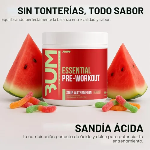 Miniatura 3 de RAW Polvo esencial para pre-entrenamiento (sandía agria) – Chris Bumstead Suplemento nutricional deportivo para hombres y mujeres – Polvo energético