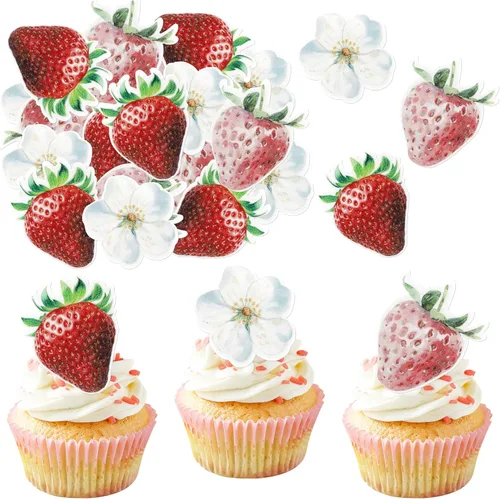 Miniatura 26 de Paquete de 24 adornos para cupcakes Sweet One con purpurina para primer cumpleaños, fresa, cupcakes, para frutas, baby shower, primer cumpleaños