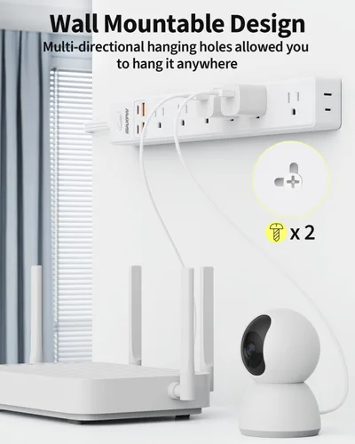 Miniatura 7 de Regleta protectora contra sobretensiones de 10 pies, 7 tomacorrientes, 4 puertos USB (2 USB C), cable de extensión plano ultrafino y enchufe plano