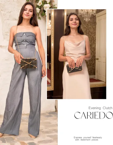 Miniatura 3 de CARIEDO Bolso Elegante de Noche para Mujer, Elegante Bolso de Mano de Terciopelo Exquisito, Bolso de Metal Hueco, para Promesa, Boda, Fiesta