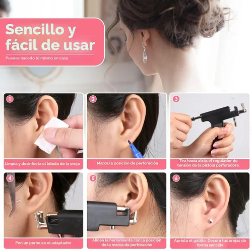 Miniatura 5 de Kit Profesional de Pistola para Perforación de Orejas, Pistola de Perforación Reutilizable con Aretes de Acero Inoxidable para Perforación, Aretes