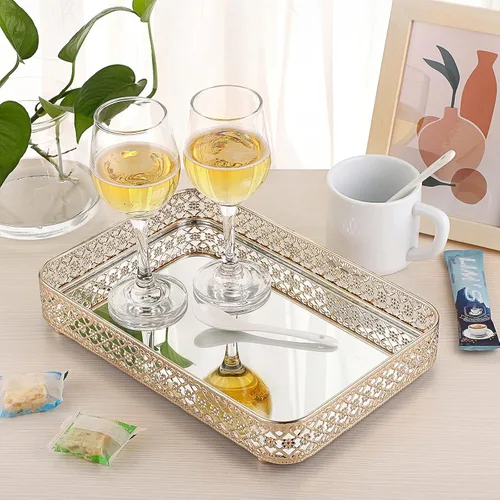 Miniatura 3 de ELLDOO - Bandeja para perfumes y maquillaje con hueco tallado, organizador de joyas y baratijas de vidrio y metal para cómoda y encimera de baño