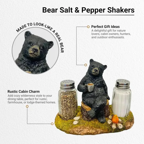 Miniatura 4 de Pine Ridge Juego de salero y pimentero de oso de café, dos cocteleras de vidrio, soporte para fogata para especias y condimentos, para cocina