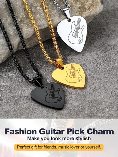 Miniatura 7 de U7 Collar de Música Punk Hip Hop, Púa de GuitarraGuitarraMicrófonoAuriculares Colgante con Cadena para Hombres y Mujeres, Joyería de Música R&B