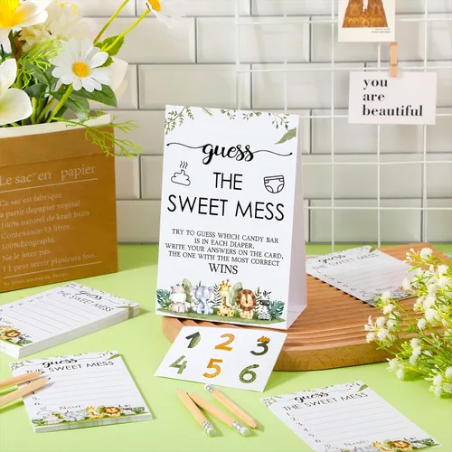 Miniatura 3 de Juego de 67 piezas de pañales sucios de Guess The Sweet Mess para baby shower, incluye letrero de Adivina el dulce lío, 50 tarjetas pequeñas, 10