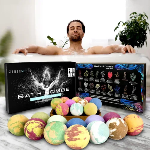 Miniatura 6 de Bombas de baño para hombres, juego de regalo de 18 bombas de baño orgánicas perfumadas hechas a mano de 2.5 onzas con aceites esenciales naturales.
