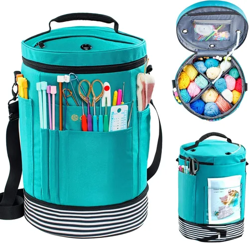 Miniatura 6 de MYBAGZING Organizador de almacenamiento de hilo expandible, bolsa de ganchillo y bolsa de hilo con cierre de cremallera, soporte de hilo para Rosa-Ⅱ