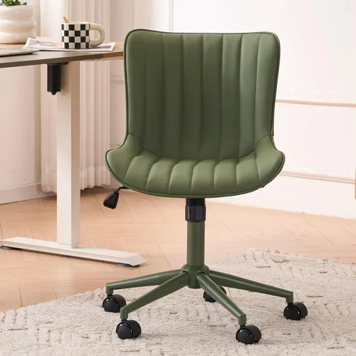 Miniatura 18 de YOUNIKE Silla ergonómica de escritorio para oficina en casa con ruedas, cómoda silla cruzada sin brazos con respaldo ajustable, moderna silla Marrón
