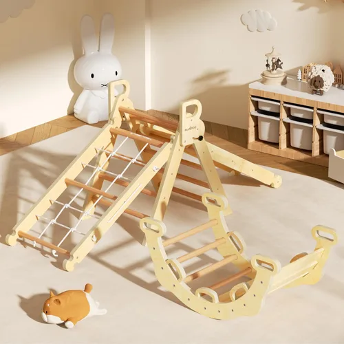 Miniatura 5 de BlueWood 2025 8-en-1 Juego de Escalada Triangular Pikler para Niños Pequeños Juguetes de Interior Parque Infantil de Jungla para Bebés - Rosa Morado