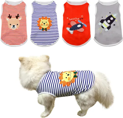 Paquete de 4 camisetas sin mangas de verano para gatos y perros, suaves y transpirables, para perros y gatos pequeños y medianos
