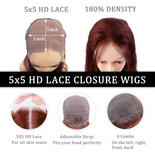 Miniatura 5 de Pelucas de cabello humano con cierre de 5 x 5, pelucas de cabello humano sin pegamento, pelucas de cabello humano predepiladas, precortadas, de 20