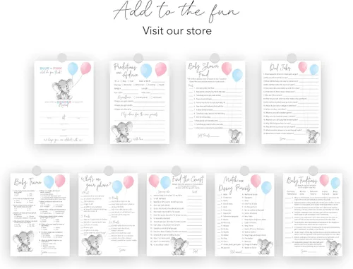 Miniatura 7 de GENDER REVEAL - Juego de fiesta de caricaturas para padres, paquete de 25 unidades, juego de baby shower rosa o azul, juego de baby shower, combina