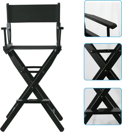 Miniatura 4 de Tall Directors - Silla plegable de 46 pulgadas, silla de maquillaje negra para artistas de maquillaje, capacidad de 250 libras, madera dura maciza