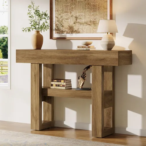 Miniatura 10 de Tribesigns Mesa consola de 41.34 pulgadas, mesa de entrada rústica con almacenamiento de 2 niveles, muebles de sofá estrecho para vestíbulo, sala