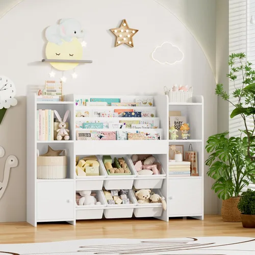 Miniatura 8 de FINETONES Organizador de almacenamiento de juguetes con 6 contenedores de juguetes, estantería organizadora de juguetes para niños con 6 Blanco